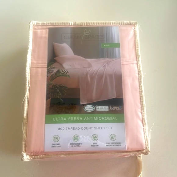 New Clean Spaces Antimicrobial King Sheet Set Color Pink Cotton/Polyester - Picture 2 of 3